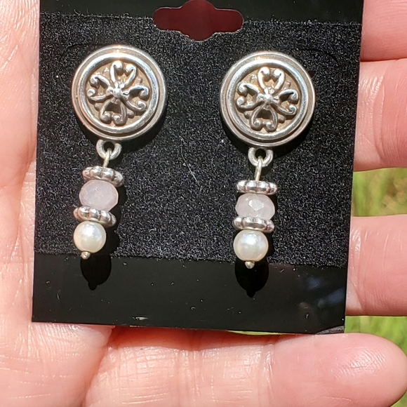 Brighton Vintage dangling rose quartz and pearl pierced Earrings - Picture 8 of 9